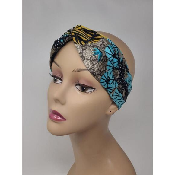 Gucci Beige blue supreme GG Monogram silk headband M sz - Picture 5 of 7